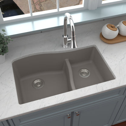 Lithoscape 32" Quartz Composite Undermount Double Basin Kitchen Sink