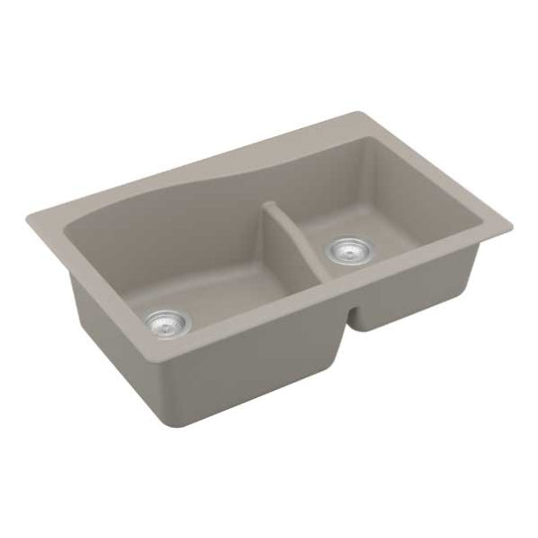 Lithoscape 32" Quartz Composite Top Mount Double Basin Kitchen Sink