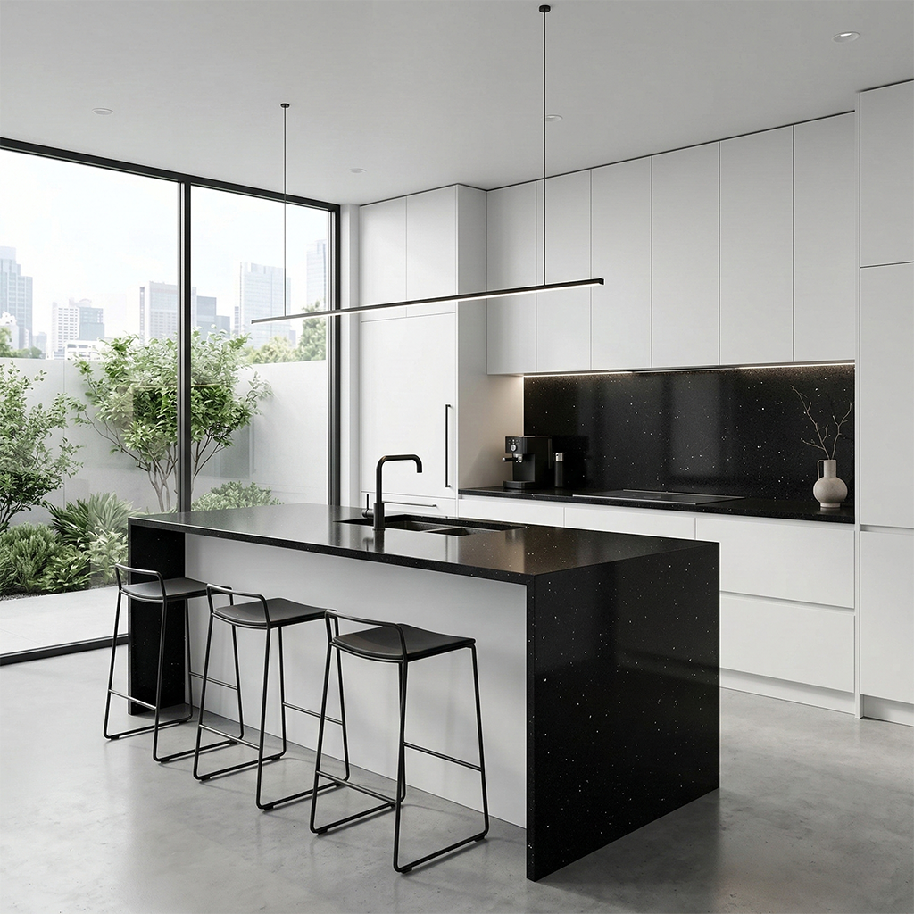 Crystal Black Quartz Slab