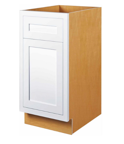 RTA 15"W Kitchen Base Cabinet with One Door and One Drawer in Snow White Inset Shaker