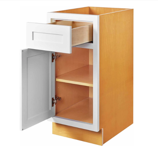 RTA 15"W Kitchen Base Cabinet with One Door and One Drawer in Snow White Inset Shaker