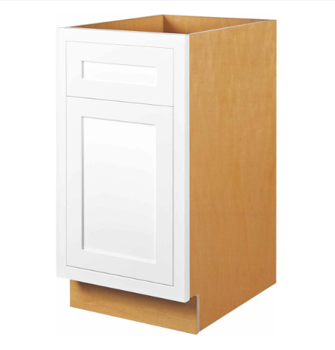RTA 18"W Kitchen Base Cabinet with One Door and One Drawer in Snow White Inset Shaker