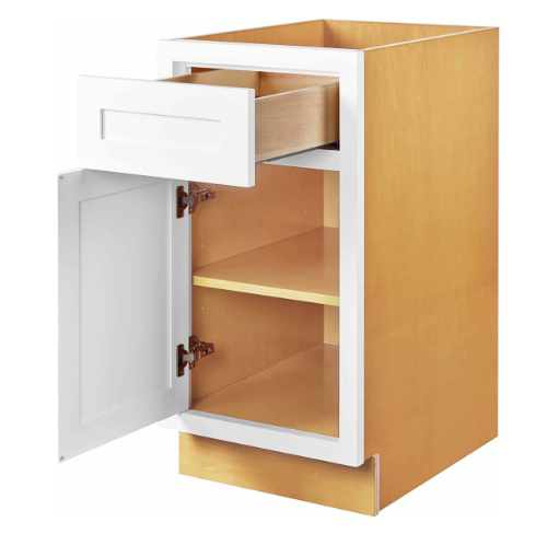 RTA 18"W Kitchen Base Cabinet with One Door and One Drawer in Snow White Inset Shaker