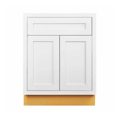 RTA 24"W Kitchen Base Cabinet with Double Doors and One Drawer in Snow White Inset Shaker