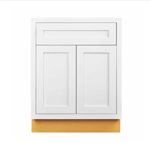 RTA 27"W Kitchen Base Cabinet with Double Doors and One Drawer in Snow White Inset Shaker