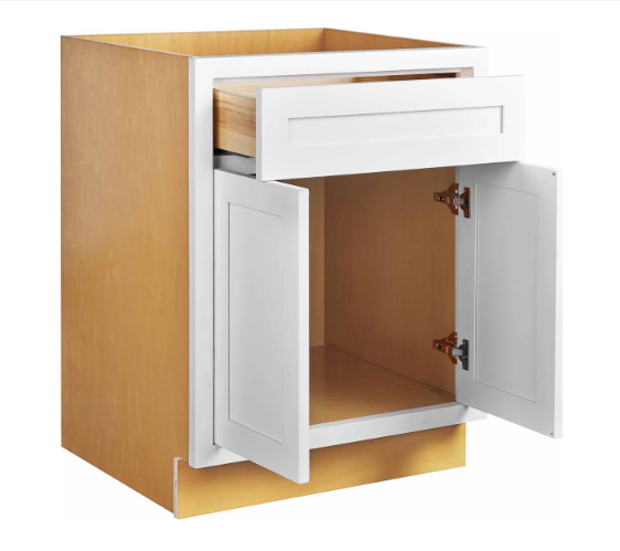 RTA 27"W Kitchen Base Cabinet with Double Doors and One Drawer in Snow White Inset Shaker