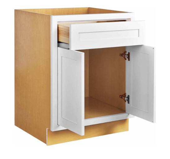 RTA 30"W Kitchen Base Cabinet with Double Doors and Double Drawers in Snow White Inset Shaker