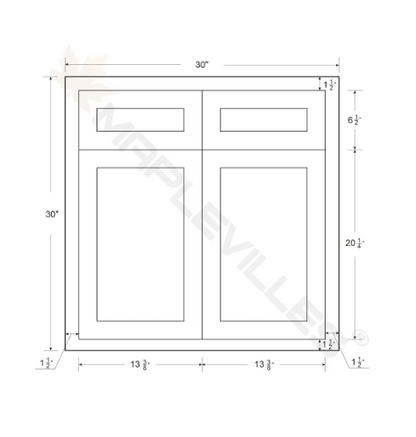 RTA 30"W Kitchen Base Cabinet with Double Doors and Double Drawers in Snow White Inset Shaker