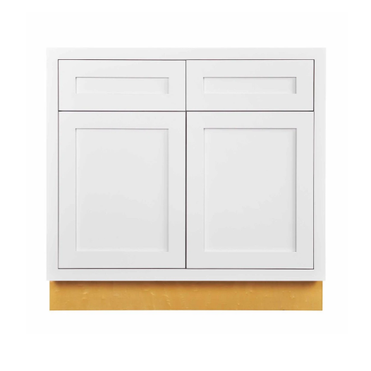 RTA 36"W Kitchen Base Cabinet with Double Doors and Double Drawers in Snow White Inset Shaker