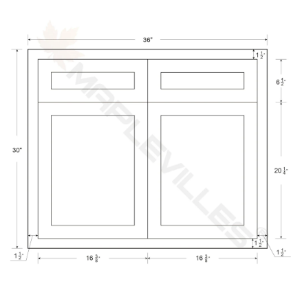 RTA 36"W Kitchen Base Cabinet with Double Doors and Double Drawers in Snow White Inset Shaker