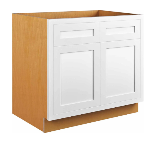 RTA 36"W Kitchen Base Cabinet with Double Doors and Double Drawers in Snow White Inset Shaker