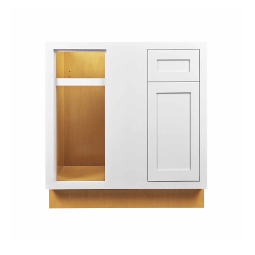 RTA 36"W Kitchen Base Blind Corner Cabinet with One Door and One Drawer in Snow White Inset Shaker