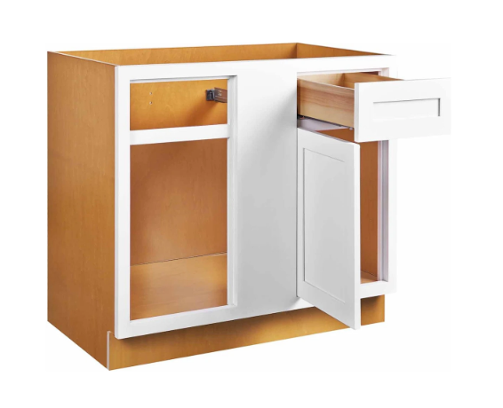 RTA 36"W Kitchen Base Blind Corner Cabinet with One Door and One Drawer in Snow White Inset Shaker