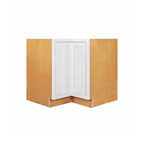 RTA 33"W Kitchen Base Corner Lazy Susan Cabinet with Bi-Folding Doors and Double Rotating Shelves in Snow White Inset Shaker