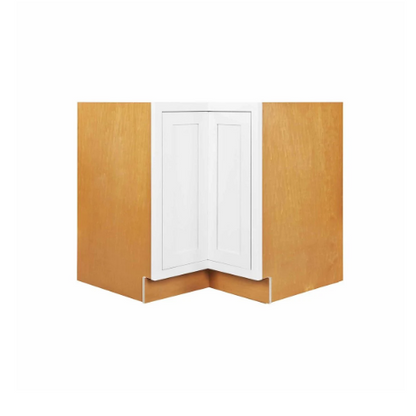 RTA 36"W Kitchen Base Corner Lazy Susan Cabinet with Bi-Folding Doors and Double Rotating Shelves in Snow White Inset Shaker