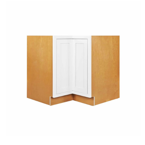 RTA 36"W Kitchen Base Corner Lazy Susan Cabinet with Bi-Folding Doors and Double Rotating Shelves in Snow White Inset Shaker