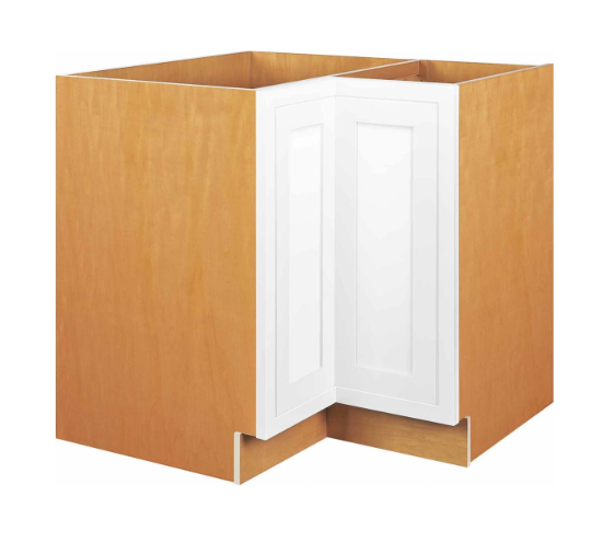 RTA 36"W Kitchen Base Corner Lazy Susan Cabinet with Bi-Folding Doors and Double Rotating Shelves in Snow White Inset Shaker