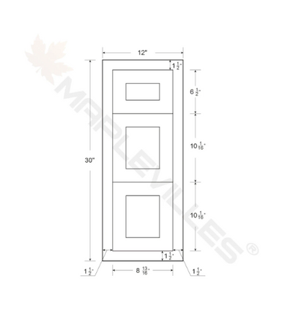 RTA 12"W Kitchen Three Drawer Base Cabinet in Snow White Inset Shaker