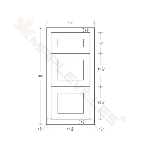 RTA 15"W Kitchen Three Drawer Base Cabinet in Snow White Inset Shaker