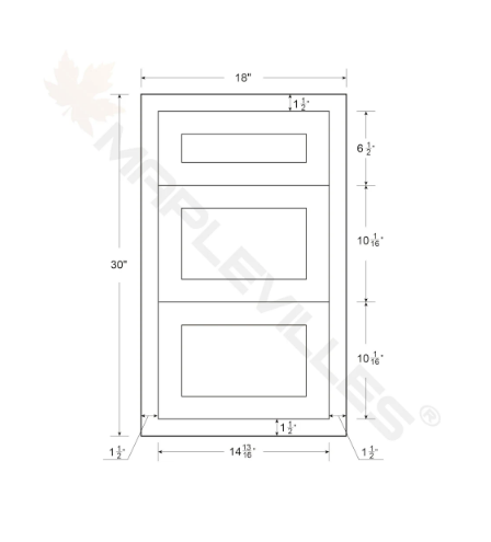 RTA 18"W Kitchen Three Drawer Base Cabinet in Snow White Inset Shaker