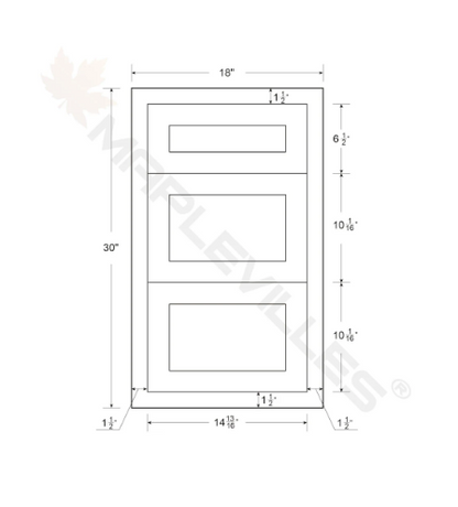 RTA 18"W Kitchen Three Drawer Base Cabinet in Snow White Inset Shaker