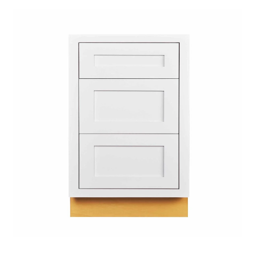 RTA 21"W Kitchen Three Drawer Base Cabinet in Snow White Inset Shaker