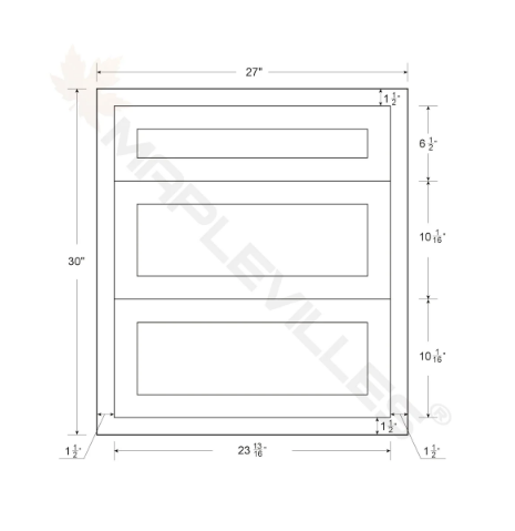 RTA 27"W Kitchen Three Drawer Base Cabinet in Snow White Inset Shaker