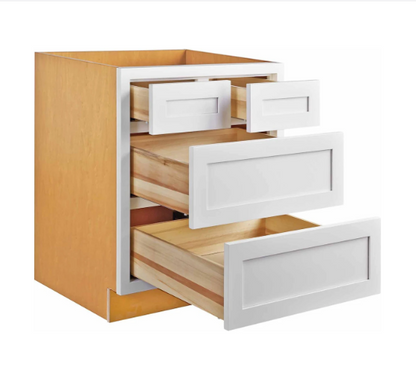RTA 30"W Kitchen Four Drawer Base Cabinet in Snow White Inset Shaker