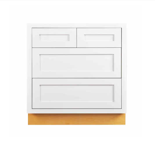 RTA 33"W Kitchen Four Drawer Base Cabinet in Snow White Inset Shaker