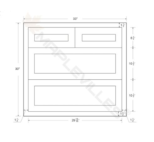 RTA 33"W Kitchen Four Drawer Base Cabinet in Snow White Inset Shaker