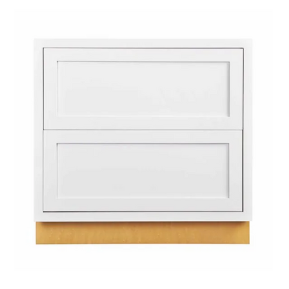RTA 36"W Kitchen Two Drawer Base Cabinet in Snow White Inset Shaker