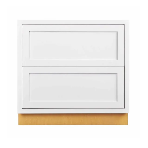 RTA 36"W Kitchen Two Drawer Base Cabinet in Snow White Inset Shaker