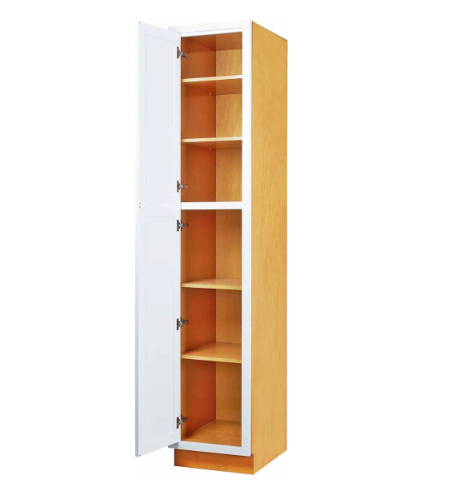 RTA 18"W x 93"H Kitchen Pantry Cabinet with Double Doors and Four Shelves in Snow White Inset Shaker