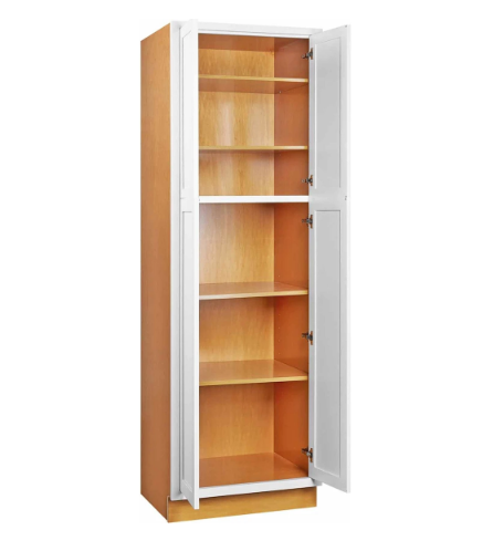 RTA 24"W x 84"H Kitchen Pantry Cabinet with Four Doors and Four Shelves in Snow White Inset Shaker