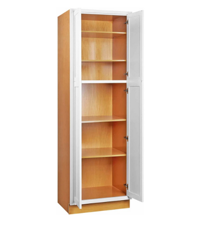 RTA 24"W x 84"H Kitchen Pantry Cabinet with Four Doors and Four Shelves in Snow White Inset Shaker