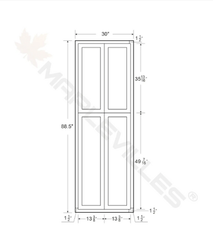 RTA 30"W x 93"H Kitchen Pantry Cabinet with Four Doors and Four Shelves in Snow White Inset Shaker