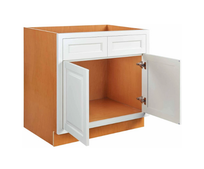 RTA 33"W Kitchen Sink Base Cabinet with Double Doors in Snow White Inset Shaker