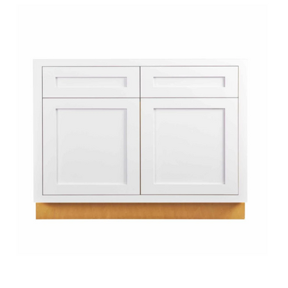 RTA 42"W Kitchen Sink Base Cabinet with Double Doors in Snow White Inset Shaker