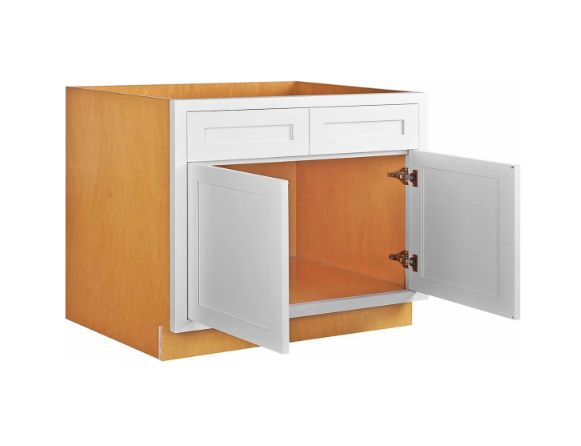 RTA 42"W Kitchen Sink Base Cabinet with Double Doors in Snow White Inset Shaker