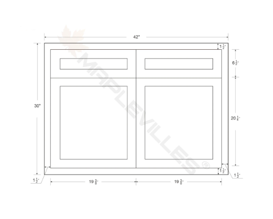 RTA 42"W Kitchen Sink Base Cabinet with Double Doors in Snow White Inset Shaker