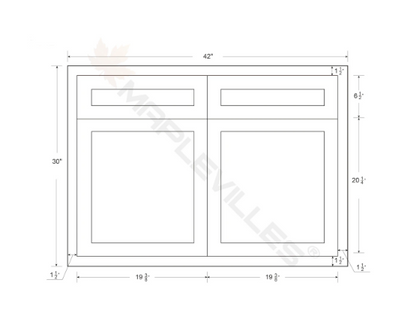 RTA 42"W Kitchen Sink Base Cabinet with Double Doors in Snow White Inset Shaker