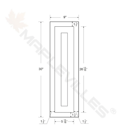 RTA 9"W and 30"H Kitchen Wall Cabinet with Single Door and Two Shelves in Snow White Inset Shaker
