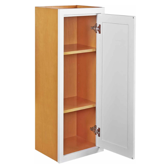 RTA 12"W and 39"H Kitchen Wall Cabinet with Single Door and Two Shelves in Snow White Inset Shaker