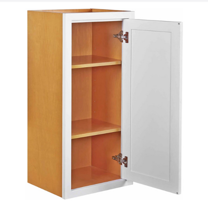 RTA 18"W and 39"H Kitchen Wall Cabinet with Single Door and Two Shelves in Snow White Inset Shaker