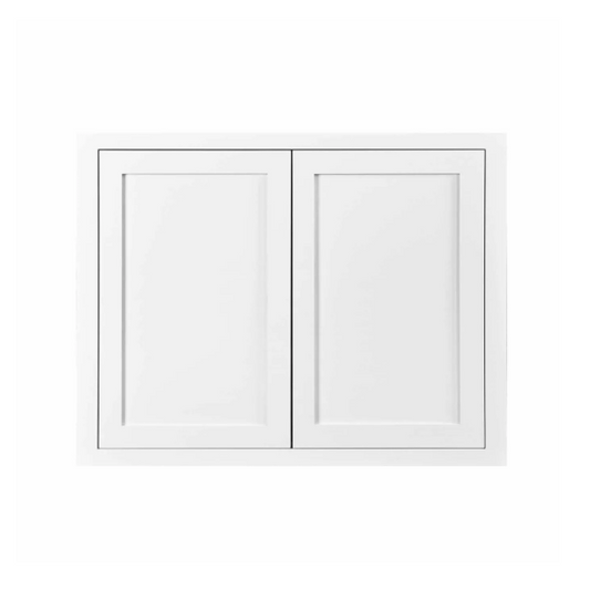 RTA 30"W x 30"H Kitchen Wall Cabinet with Double Doors and Two Shelves in Snow White Inset Shaker