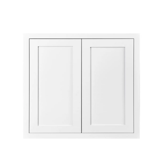 RTA 33"W x 30"H Kitchen Wall Cabinet with Double Doors and Two Shelves in Snow White Inset Shaker