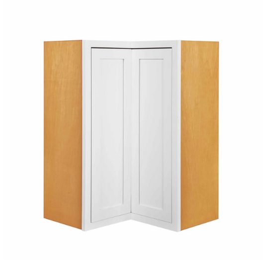 RTA 27"W x 30"H Kitchen Wall Easyreach Corner Cabinet with Bi-Folding Doors in Snow White Inset Shaker