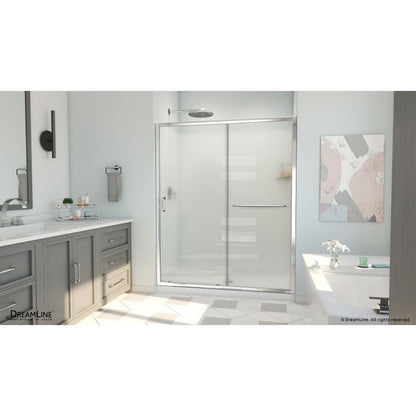 Infinity-Z Semi-Frameless Single Sliding Shower Door Kit with Subway Style Wall and White Shower Base Pan and Center Drain