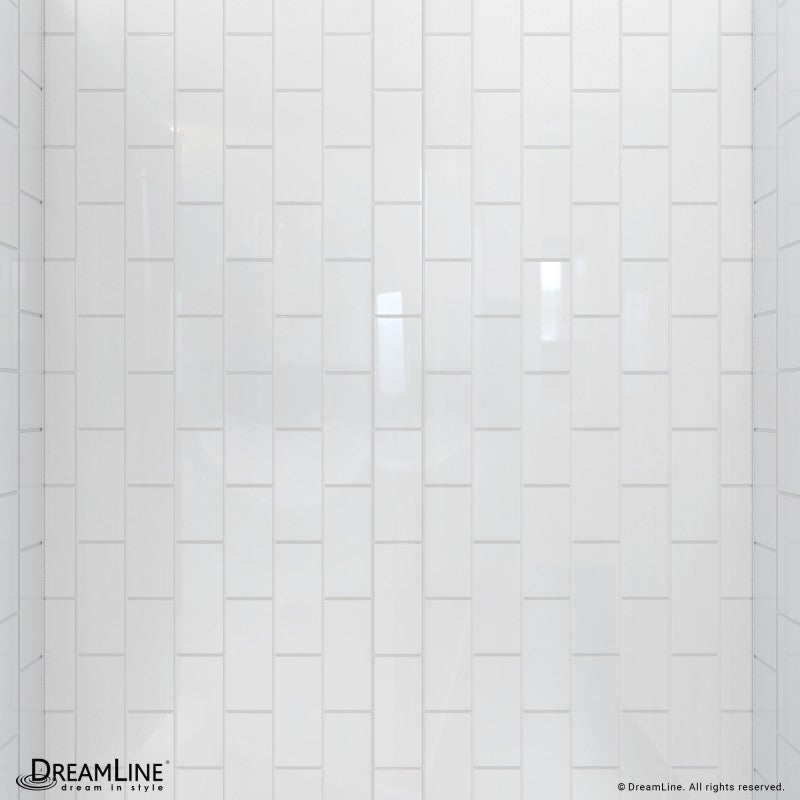 Infinity-Z Semi-Frameless Single Sliding Shower Door Kit with Subway Style Wall and White Shower Base Pan and Left Drain