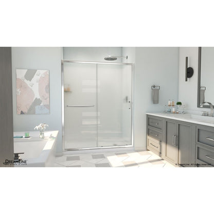 Infinity-Z Semi-Frameless Single Sliding Shower Door Kit with Subway Style Wall and White Shower Base Pan and Right Drain